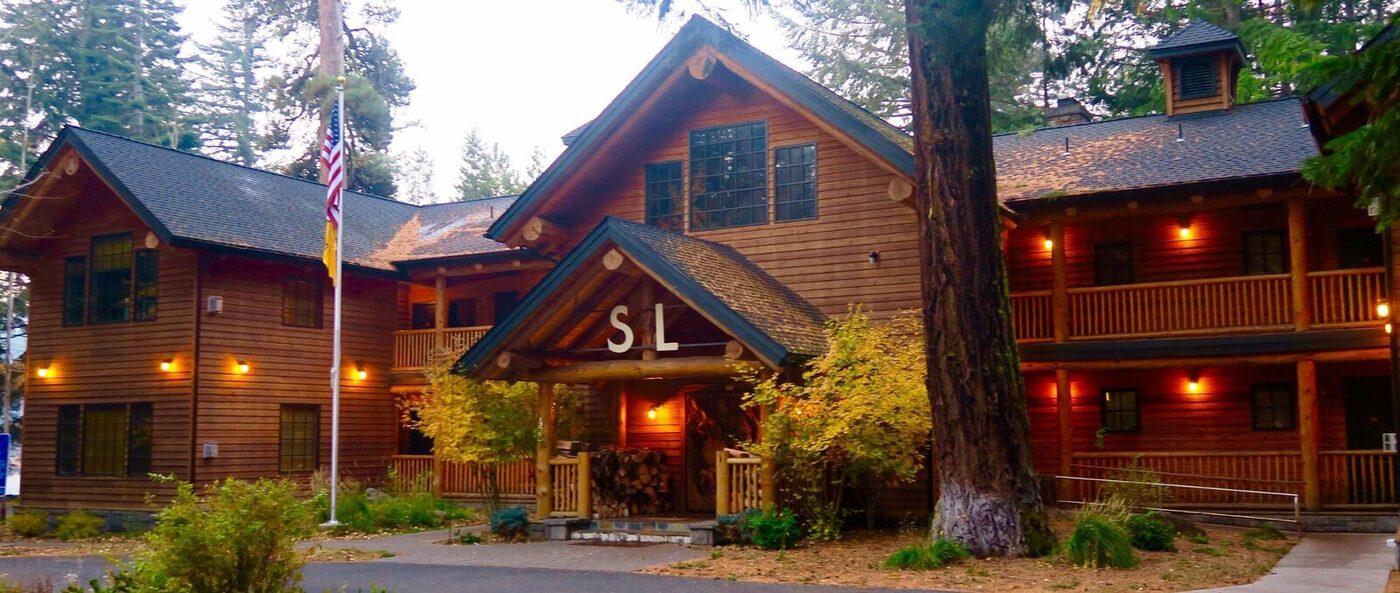 Suttle Lake Lodge in Sisters, Oregon, surrounded by old-growth pines.